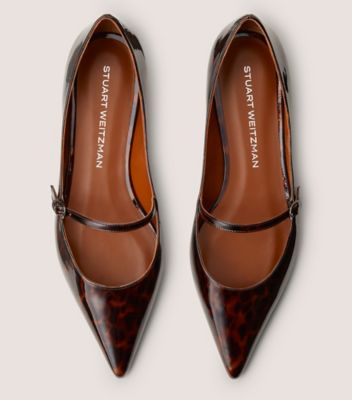Stuart Weitzman,SOULIER PLAT MARY JANE EMILIA,Flat,Écaille de tortue lustré,Brun foncé,Top View