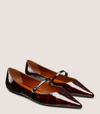 Stuart Weitzman,SOULIER PLAT MARY JANE EMILIA,Flat,Écaille de tortue lustré,Brun foncé,Angle View