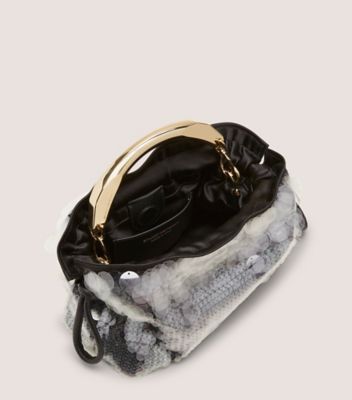 Stuart Weitzman,MINI SAC ARQUÉ MIA,Shoulder bag,Paillettes perlées et satin,Noir,Top View