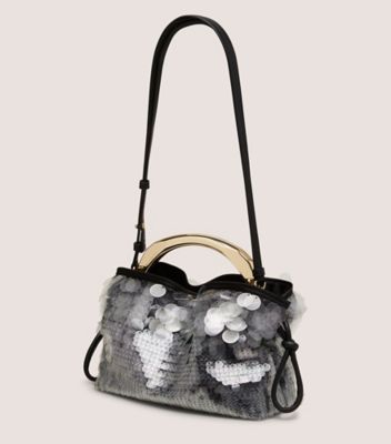 Stuart Weitzman,MINI SAC ARQUÉ MIA,Shoulder bag,Paillettes perlées et satin,Noir,Side View