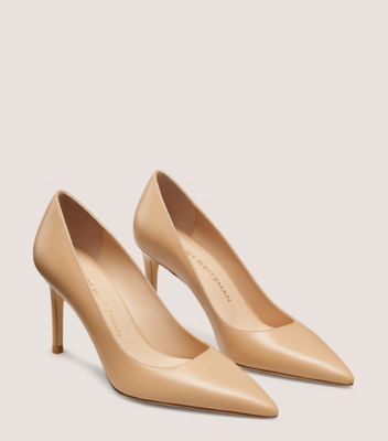 Stuart Weitzman,STUART POWER 85,Leather,Pumps,Foam,Flexible,Work,Cocktail,Beige,Angle View