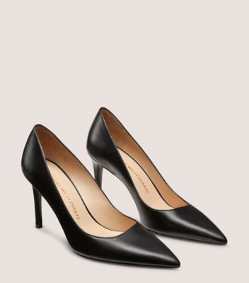 Stuart Weitzman,STUART POWER 85,Leather,Pumps,Foam,Flexible,Work,Cocktail,Black,Angle View