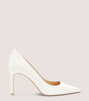 Stuart Weitzman,STUART POWER 85,Leather,Pumps,Foam,Flexible,Work,Cocktail,White,Front View