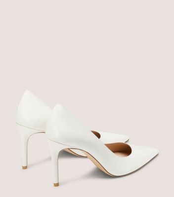 Stuart Weitzman,STUART POWER 85,Leather,Pumps,Foam,Flexible,Work,Cocktail,White,Back View