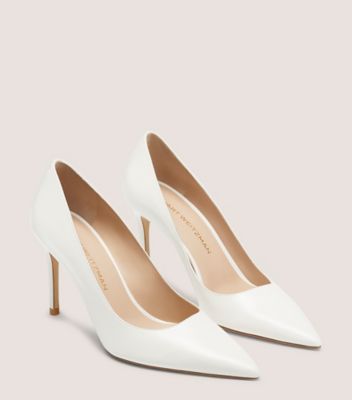 Stuart Weitzman,STUART POWER 85,Leather,Pumps,Foam,Flexible,Work,Cocktail,White,Angle View