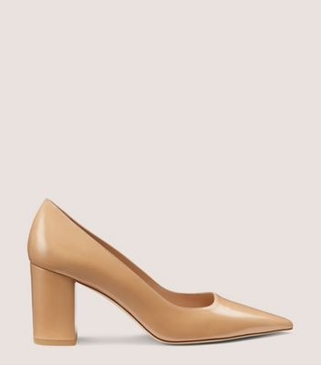 Stuart Weitzman,STUART POWER BLOCK 75,Leather,Pumps,Foam,Formal,Day Party,Work,Beige,Front View