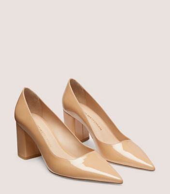 Stuart Weitzman,ESCARPIN À TALON BLOC STUART POWER 75,Pump,Cuir verni,Beige adobe,Angle View