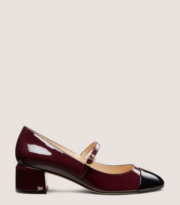 Stuart Weitzman,GABBY 45 MARY JANE,Rubber,Leather,Pumps,Day Party,Maroon,Front View