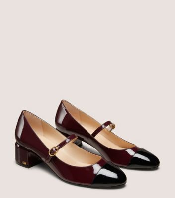 Stuart Weitzman,GABBY 45 MARY JANE,Rubber,Leather,Pumps,Day Party,Maroon,Angle View
