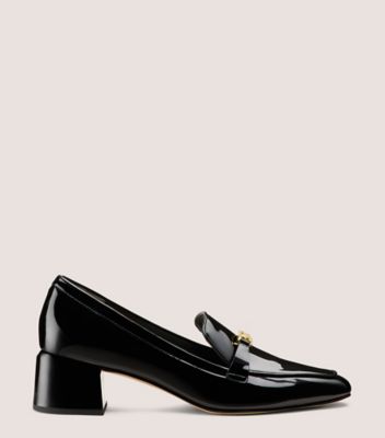 Stuart Weitzman,WYLIE 45 LOGO LOAFER,Rubber,Leather,Loafer,Pumps,Metal,Penny Loafer,Day Party,Black