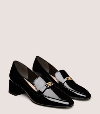 Stuart Weitzman,WYLIE 45 LOGO LOAFER,Rubber,Leather,Loafer,Pumps,Metal,Penny Loafer,Day Party,Black