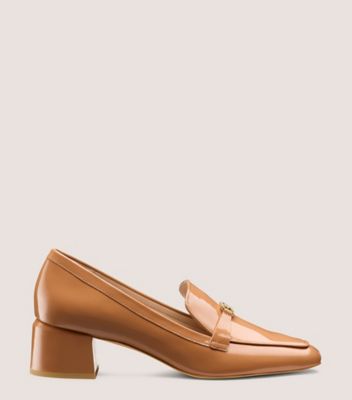 Stuart Weitzman,WYLIE 45 LOGO LOAFER,Rubber,Leather,Loafer,Pumps,Metal,Penny Loafer,Day Party,Brown,Front View