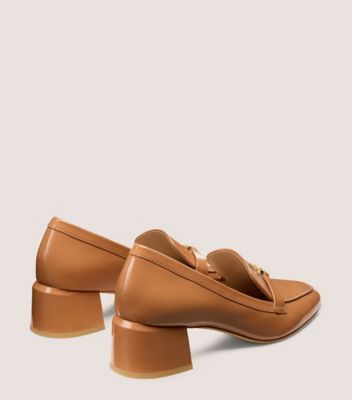 Stuart Weitzman,WYLIE 45 LOGO LOAFER,Rubber,Leather,Loafer,Pumps,Metal,Penny Loafer,Day Party,Brown,Back View