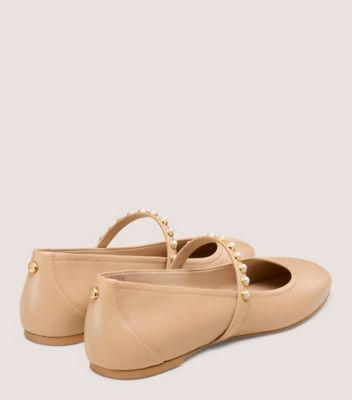 Stuart Weitzman,ARI PEARL BALLET FLAT,Nappa Leather,Rubber,Flats,Pearl,Pull Tab,Day Party,Beige
