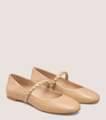 Stuart Weitzman,ARI PEARL BALLET FLAT,Nappa Leather,Rubber,Flats,Pearl,Pull Tab,Day Party,Beige
