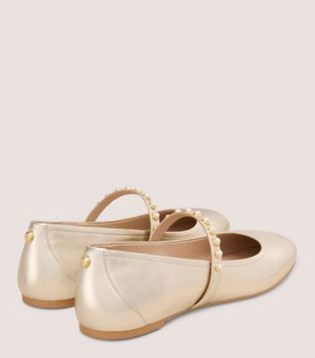 Stuart Weitzman,ARI PEARL BALLET FLAT,Rubber,Ballet Flats,Pearl,Pull Tab,Day Party,Formal,Gold,Metallic