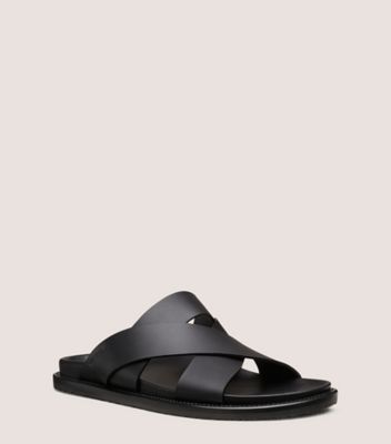 Stuart Weitzman,BERKLEY SANDAL,Calfskin Leather,Rubber,Slides,Logo,Engraving,Arch Support,Casual,Black