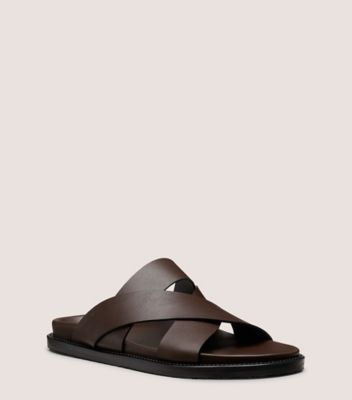 Stuart Weitzman,BERKLEY SANDAL,Calfskin Leather,Rubber,Slides,Logo,Engraving,Arch Support,Casual,Brown,Side View