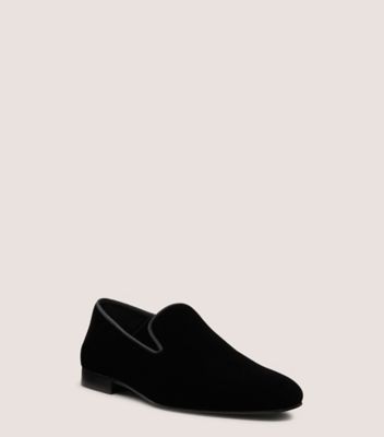 Stuart Weitzman,BUZZ LOAFER,Velvet,Leather,Rubber,Loafer,Smoking Flat,Piping,Business Casual,Black,Side View