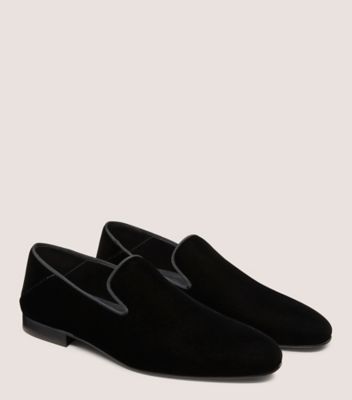 Stuart Weitzman,BUZZ LOAFER,Velvet,Leather,Rubber,Loafer,Smoking Flat,Piping,Business Casual,Black,Angle View