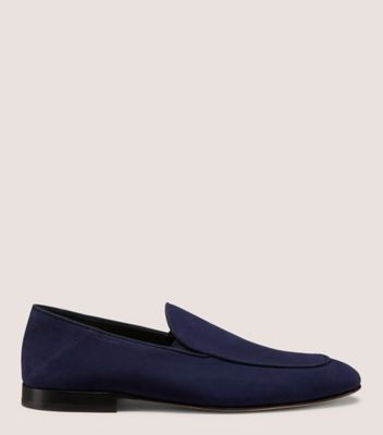 Stuart Weitzman,BRIGGS LOAFER,Rubber,Loafer,Flats,Logo,Piping,Elastic Gore,Work,Navy,Front View
