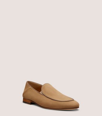 Stuart Weitzman,BRIGGS LOAFER,Rubber,Loafer,Flats,Logo,Piping,Elastic Gore,Work,Brown,Side View