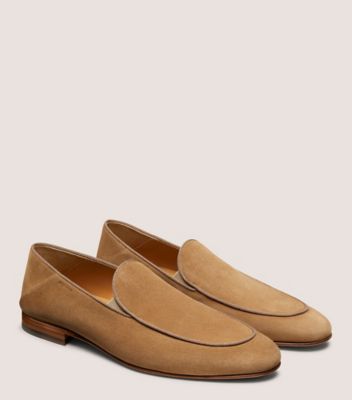 Stuart Weitzman,BRIGGS LOAFER,Rubber,Loafer,Flats,Logo,Piping,Elastic Gore,Work,Brown,Angle View