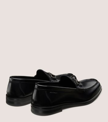 Stuart Weitzman,BOWEN LOAFER,Leather,Rubber,Loafer,Metal,Flexible,Work,Black,Back View