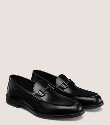 Stuart Weitzman,BOWEN LOAFER,Leather,Rubber,Loafer,Metal,Flexible,Work,Black,Angle View