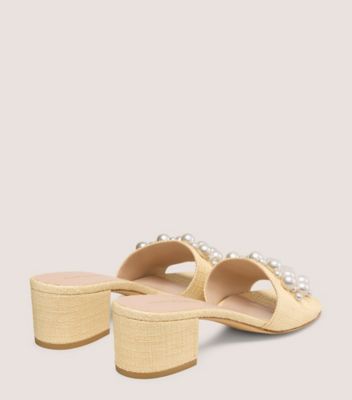 Stuart Weitzman,GOLDIE 50 BLOCK SLIDE,Beige,Back View