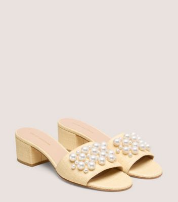 Stuart Weitzman,GOLDIE 50 BLOCK SLIDE,Beige,Angle View