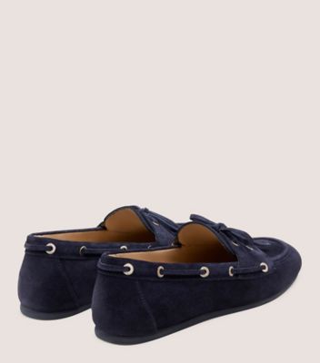 Stuart Weitzman,TINSLEY MOCCASIN,Leather,Rubber,Boat Shoes,Lace Up,Flexible,Casual,Navy,Back View