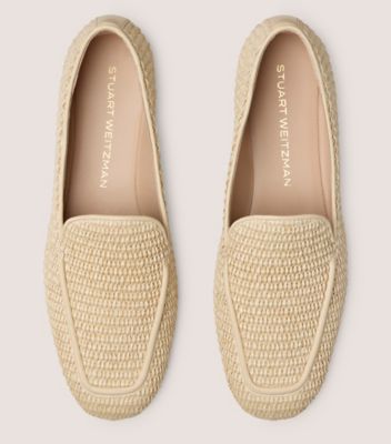 Stuart Weitzman,LEE LOAFER,Nappa Leather,Raffia,Rubber,Loafer,Cushioned,Casual,Beige,Top View