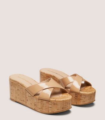 Stuart Weitzman,DAYNA WEDGE SLIDE,Beige,Angle View