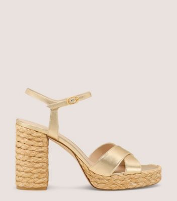 Stuart Weitzman,DAYNA PLATFORM SANDAL,Gold,Metallic,Front View