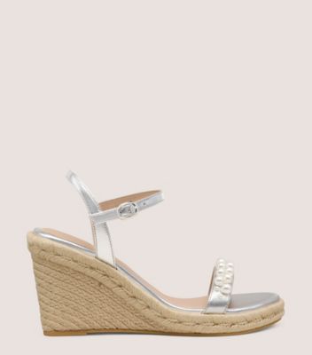 Stuart Weitzman Goldie Espadrille Wedge In Silver
