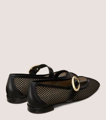 Stuart Weitzman,SOULIER MARY JANE ARABELLA,Flat,Maille ouverte et cuir nappa,Noir
