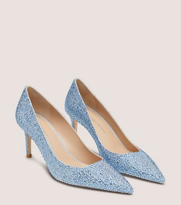 Stuart Weitzman,STUART POWER SHINE,Cristal pavé et suède,Bleu glacé,Angle View