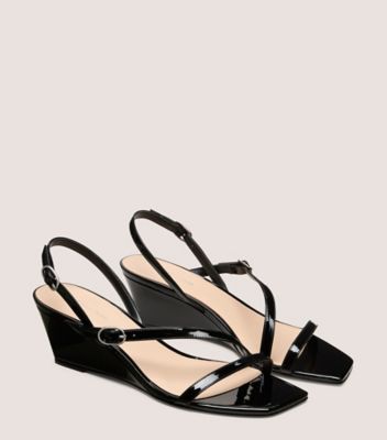 Stuart Weitzman,KENNA WEDGE 50,Rubber,Leather,Sandals,Day Party,Black,Angle View