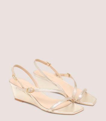 Stuart Weitzman,KENNA WEDGE 50,Gold,Metallic,Angle View