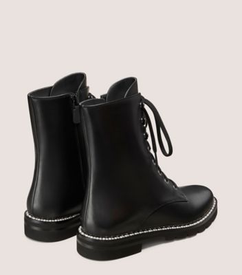 Stuart Weitzman,MONTY LACE-UP BOOTIE,Black,Back View