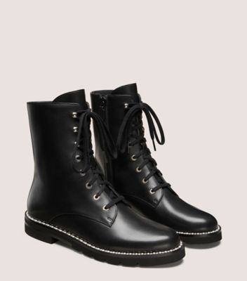 Stuart Weitzman,MONTY LACE-UP BOOTIE,Black,Angle View