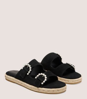 Stuart Weitzman,TOMI PEARL ESPADRILLE SLIDE,Black,Angle View