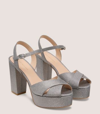 Stuart Weitzman,IVONA,Rubber,Sandals,Glitter,Party,Gray,Angle View