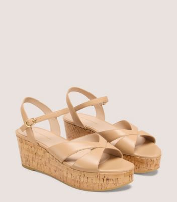 Stuart Weitzman,CARMEN MIDI WEDGE,Beige,Angle View