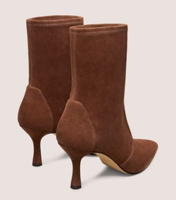 Stuart Weitzman,VALENTINA BOOTIE 75,Suede,Mixed Media,Leather,Rubber,Lining Leather,Bootie,Fabric,Flexible,Ankle Support,S...,Brown,Back View