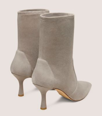 Stuart Weitzman,VALENTINA BOOTIE 75,Suede,Mixed Media,Leather,Rubber,Lining Leather,Bootie,Fabric,Flexible,Ankle Support,S...,Gray