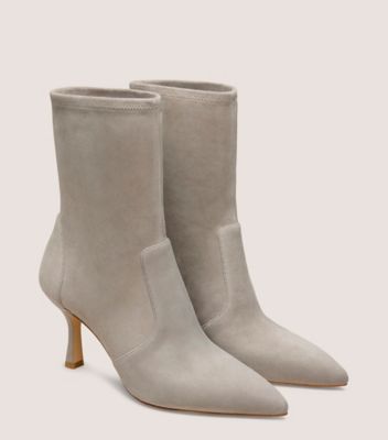 Stuart Weitzman,VALENTINA BOOTIE 75,Suede,Mixed Media,Leather,Rubber,Lining Leather,Bootie,Fabric,Flexible,Ankle Support,S...,Gray