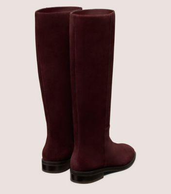 Stuart Weitzman,GRACIE TUBO BOOT,Rubber,Leather,Suede,Lining Leather,Boots,Mixed Media,Pull Tab,Casual,Maroon,Back View