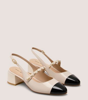 Stuart Weitzman,ARI PEARL MARY JANE SLINGBACK 45,Cream,Angle View